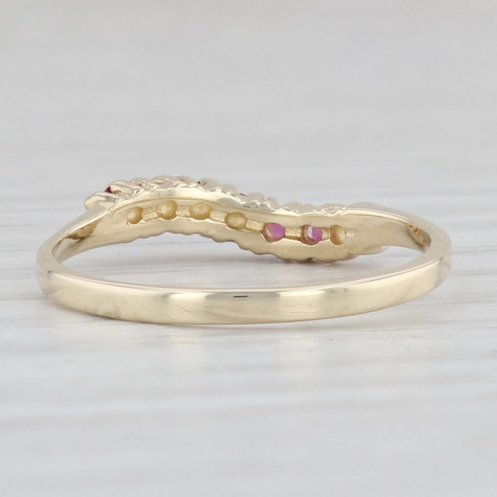 Light Gray Natural & Lab Grown Ruby Ring 14k Yellow Gold Curved Contour Stackable Size 6