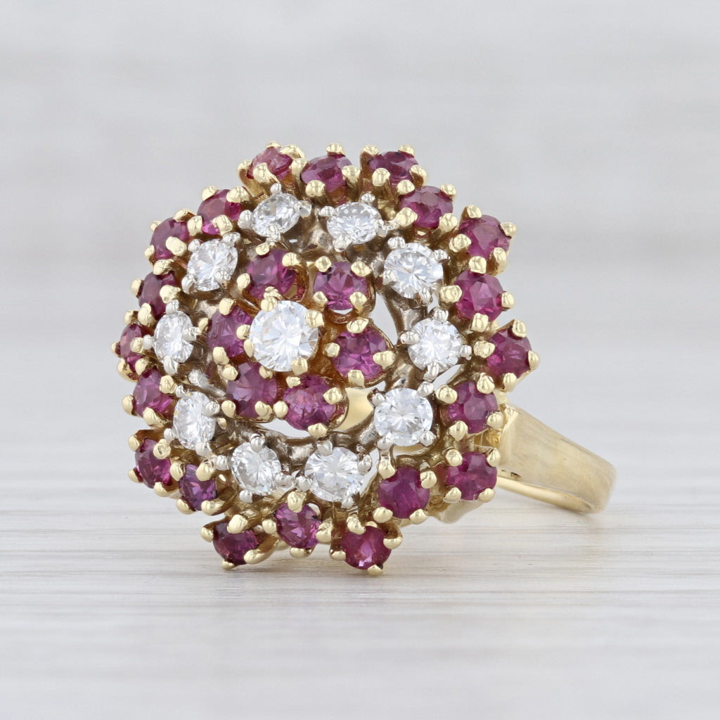 Light Gray 2.15ctw Ruby Diamond Flower Ring 18k Yellow Gold Size 8.25 Cluster Cocktail