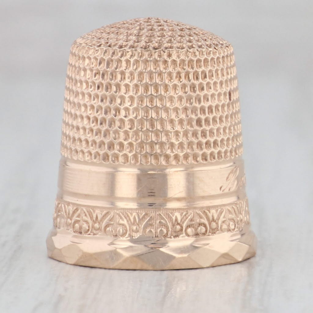 Gray Antique Size 7 Thimble 10k Yellow Gold Engraved Sewing Keepsake Collectible