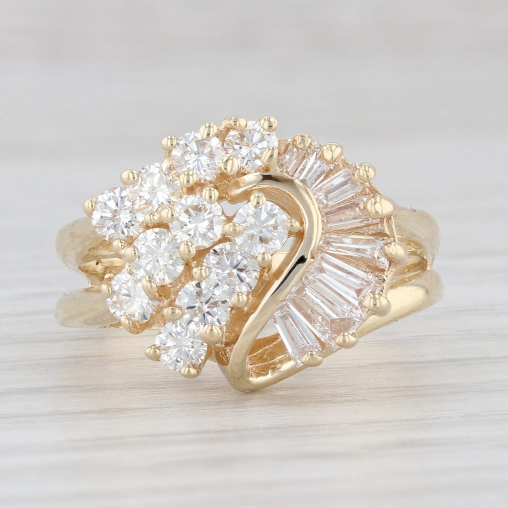 Light Gray 0.90ctw Diamond Cluster Heart Ring 14k Yellow Gold Size 6 Cocktail