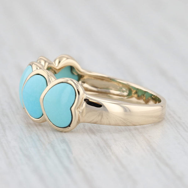 Light Gray Lab Created & Imitation Turquoise Hearts Ring 14k Yellow Gold Size 7 Band