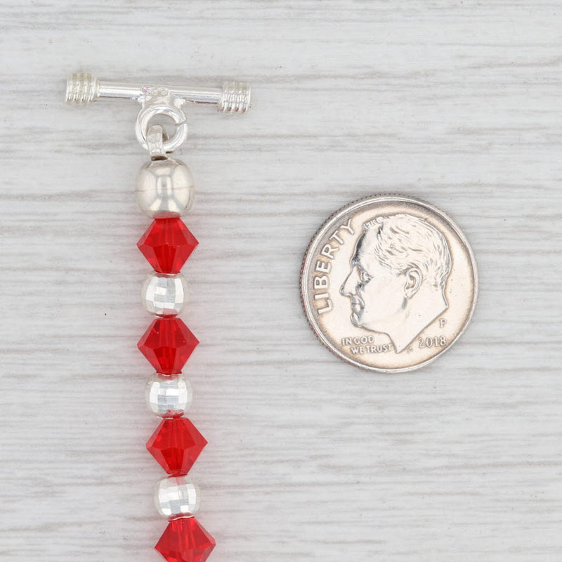New Red Glass Bead Statement Bracelet Sterling Silver 7” Toggle Clasp