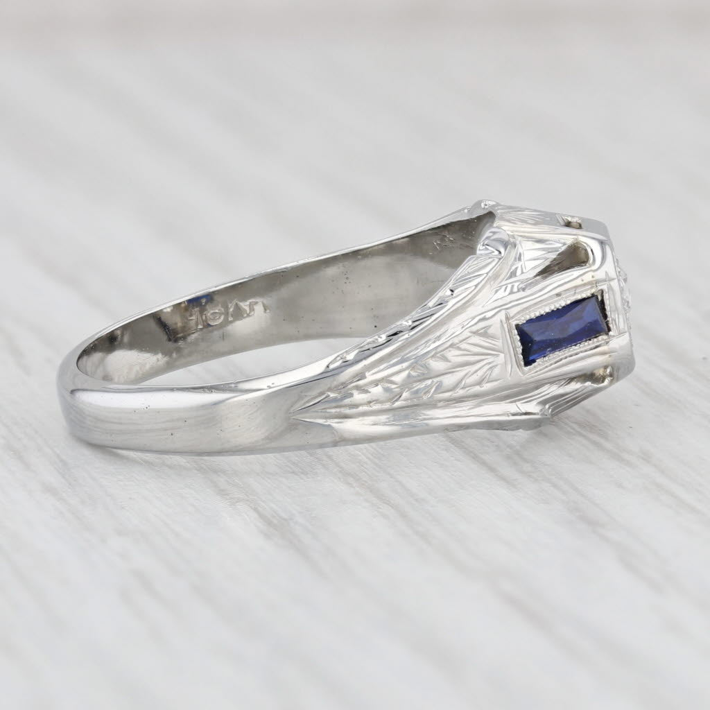 Light Gray Art Deco Diamond Lab Created Sapphire Ring 18k White Gold Engagement Size 9.25