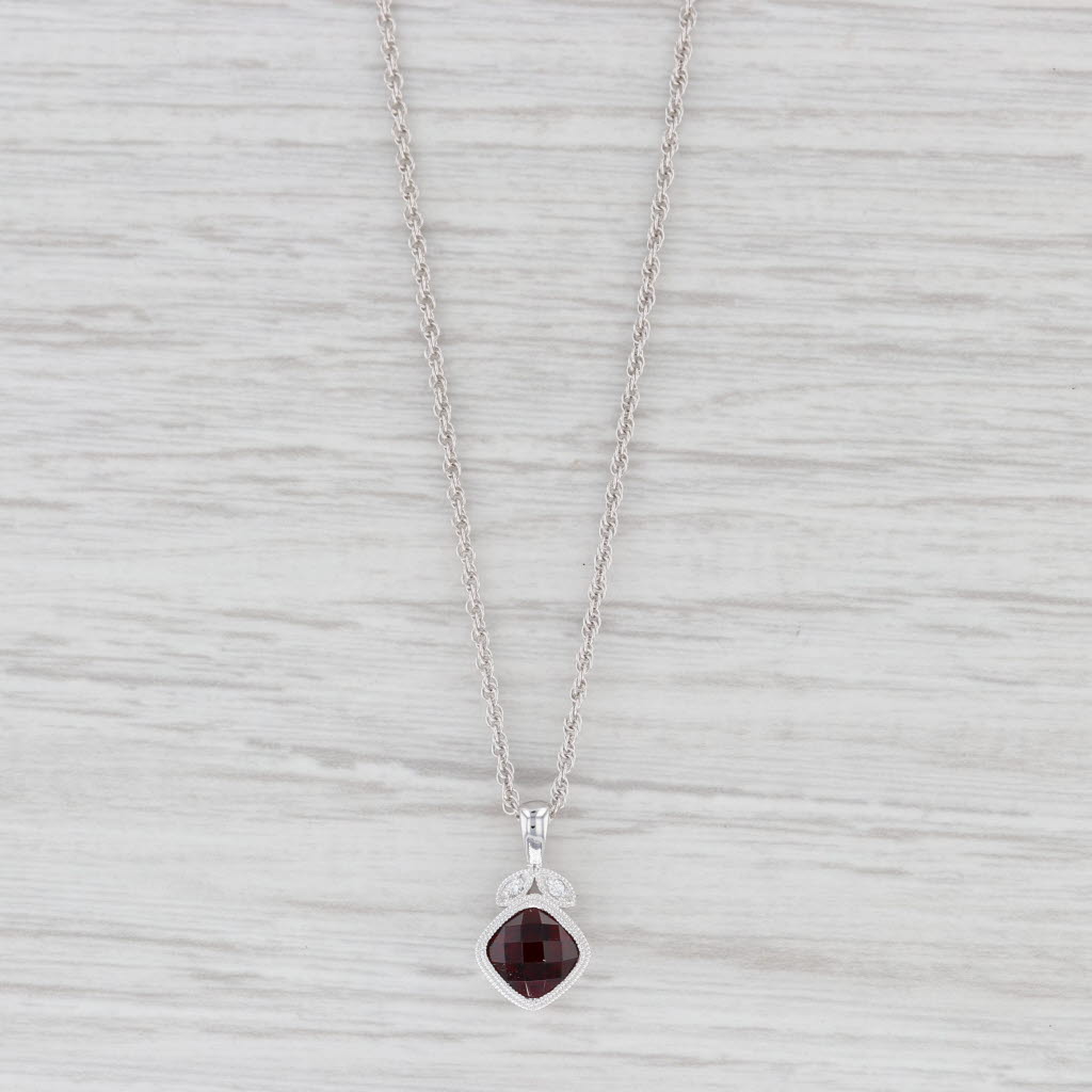 Light Gray New 1.59ctw Garnet Diamond Pendant Necklace 14k White Gold 18” Rope Chain