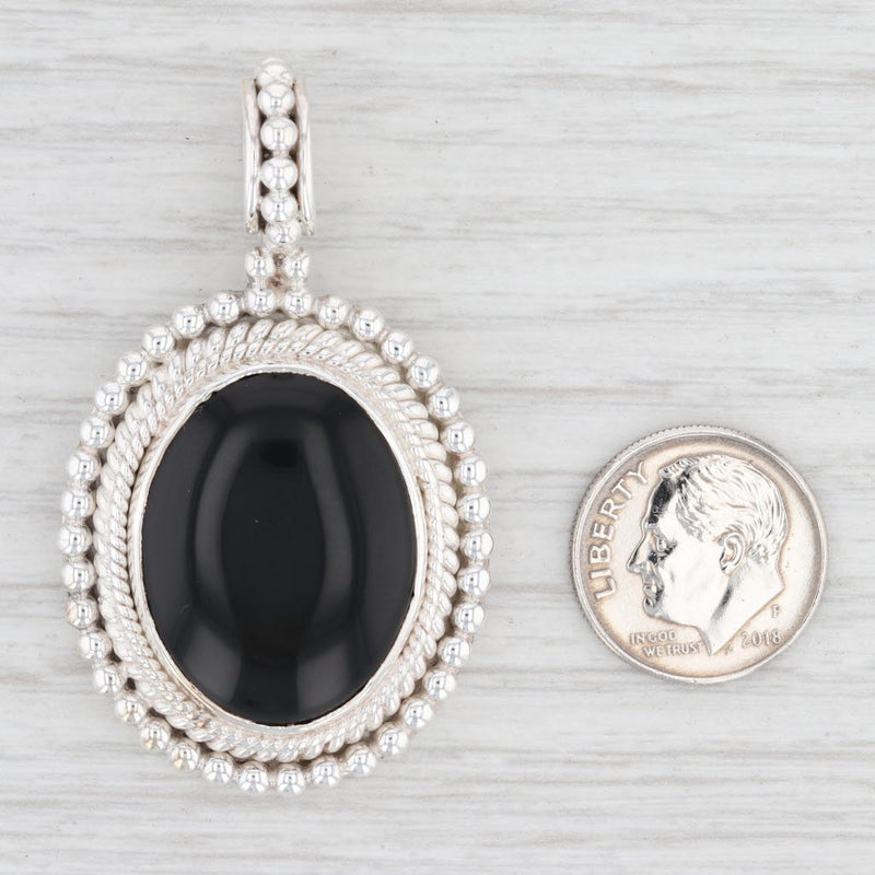 New Onyx Drop Pendant Sterling Silver 925 Oval Solitaire