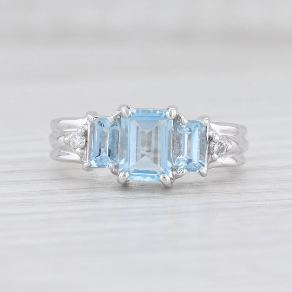 Light Gray New 1.38ctw Aquamarine Diamond Ring 14k White Gold Size 6.5 3-Stone March