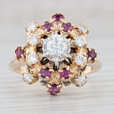 Vintage 1.09ctw Diamond Ruby Cluster Ring 14k Yellow Gold Size 7.5 Cocktail
