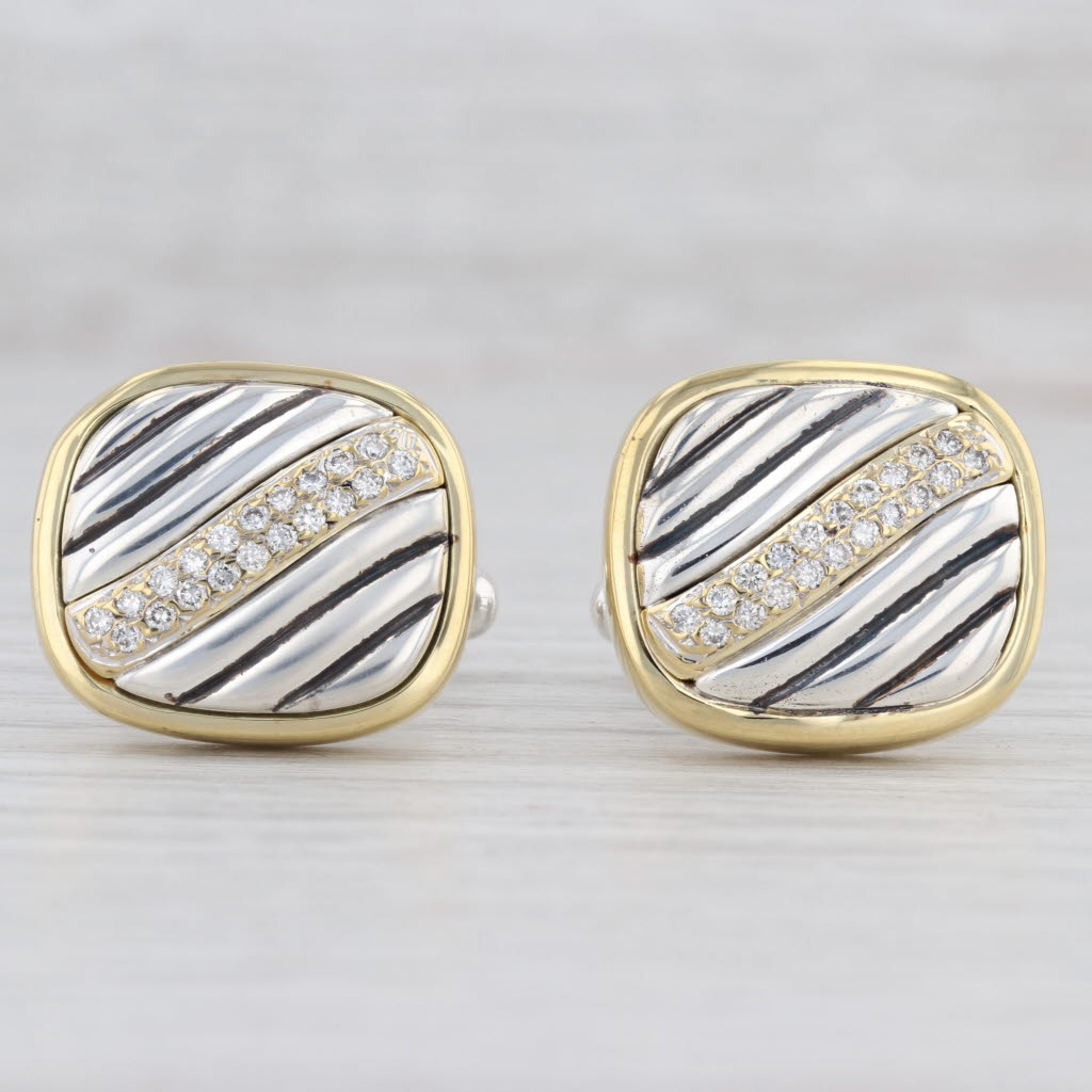 Light Gray David Yurman 0.26ctw Diamond Cable Cufflinks 18k Gold Sterling Silver