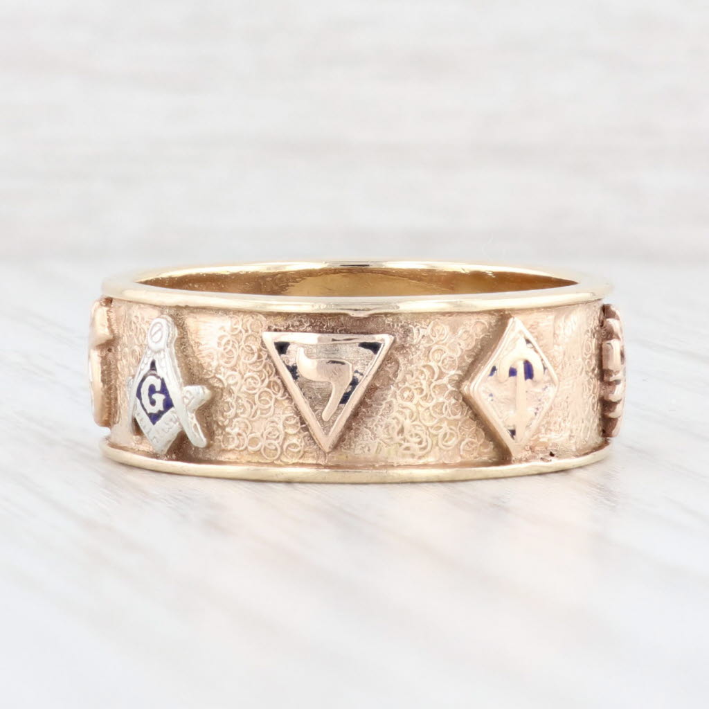 Beige Vintage Masonic Emblems Band 10k Gold Scottish Rite York Rite Blue Lodge Ring