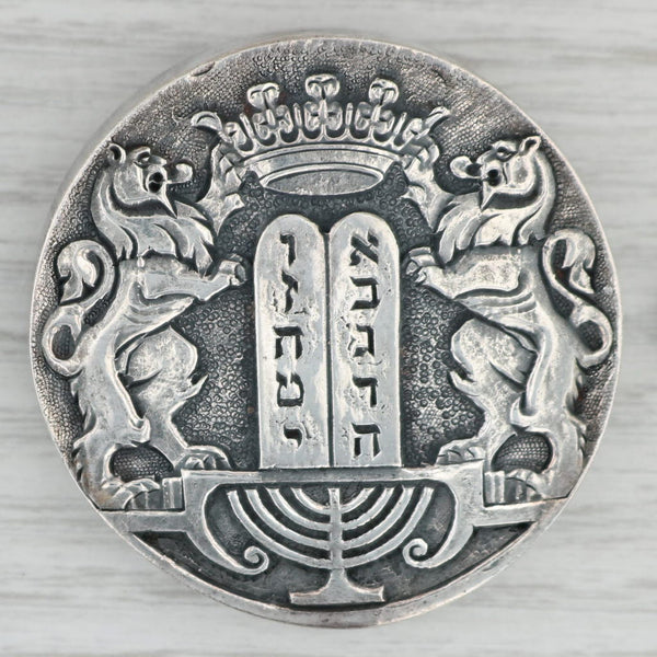 Gray Judaica Coat of Arms Brooch Pendant Hebrew Lions Menorah Crest Henry Winograd