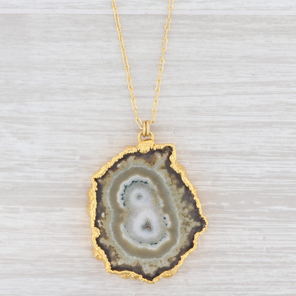 Light Gray New Nina Wynn Necklace Agate Geode Crinkle Chain Sterling Gold Vermeil 24-26”