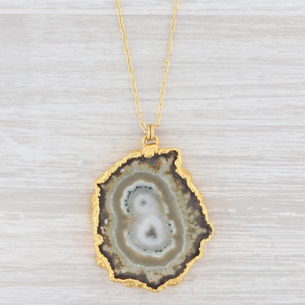 Light Gray New Nina Nguyen Necklace Agate Geode Crinkle Chain Sterling Gold Vermeil 24-26”