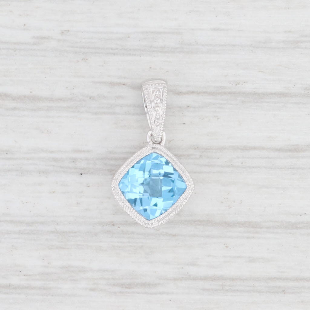 Light Gray New 1.15ct Blue Topaz Drop Pendant 14k White Gold Solitaire December Birthstone