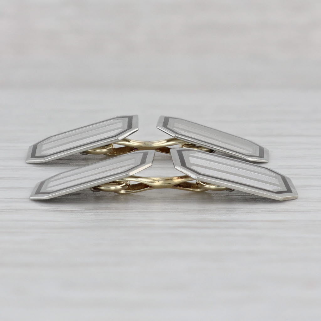 Gray Vintage Cufflinks 14k White Gold Enamel White Hallmark