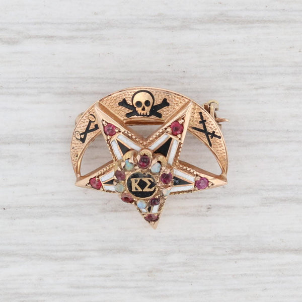 Light Gray Kappa Sigma Fraternity Badge 10k Gold Ruby Opal Garnet Greek Crescent Skull Pin