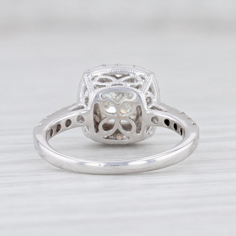 Light Gray 1.40ctw Diamond Halo Engagement Ring 18k White Gold Size 4.25 GIA Cushion Cut