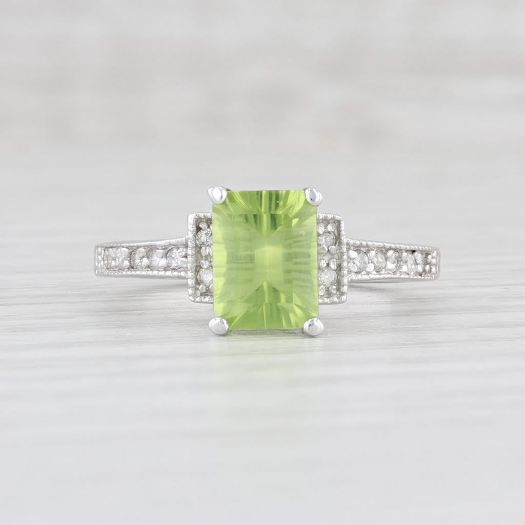 Light Gray New Peridot Diamond Ring 10k White Gold Size 7.25 Emerald Cut Solitaire