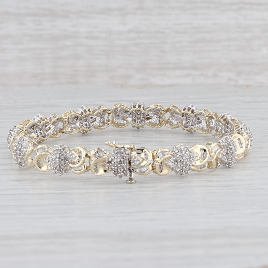 Light Gray 1.36ctw Diamond Cluster Bracelet 10k Yellow Gold 7.25" 8.3mm