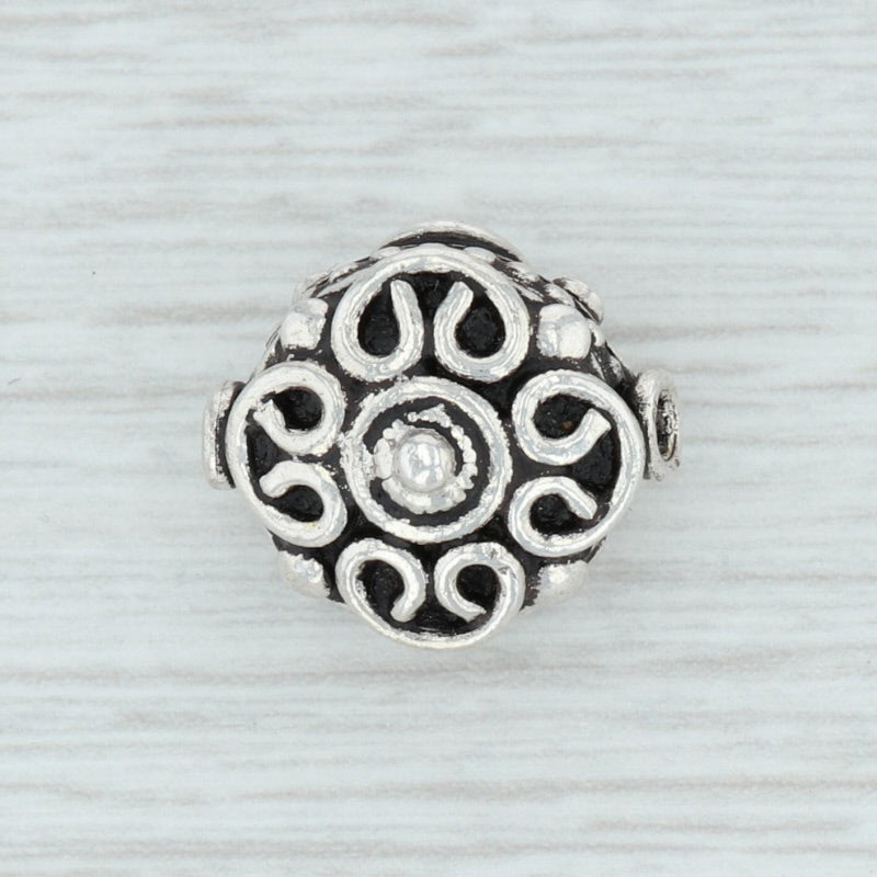 Light Gray Ornate Bead Charm Sterling Silver 925 Slide Jewelry Making