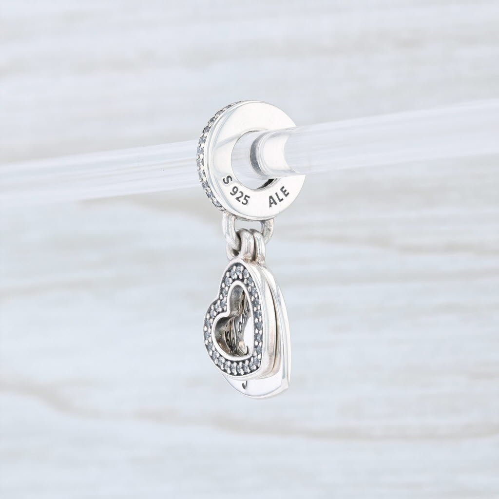 Light Gray New Authentic Pandora Beloved Mother Dangle Charm 791883CZ Silver Heart Pendant