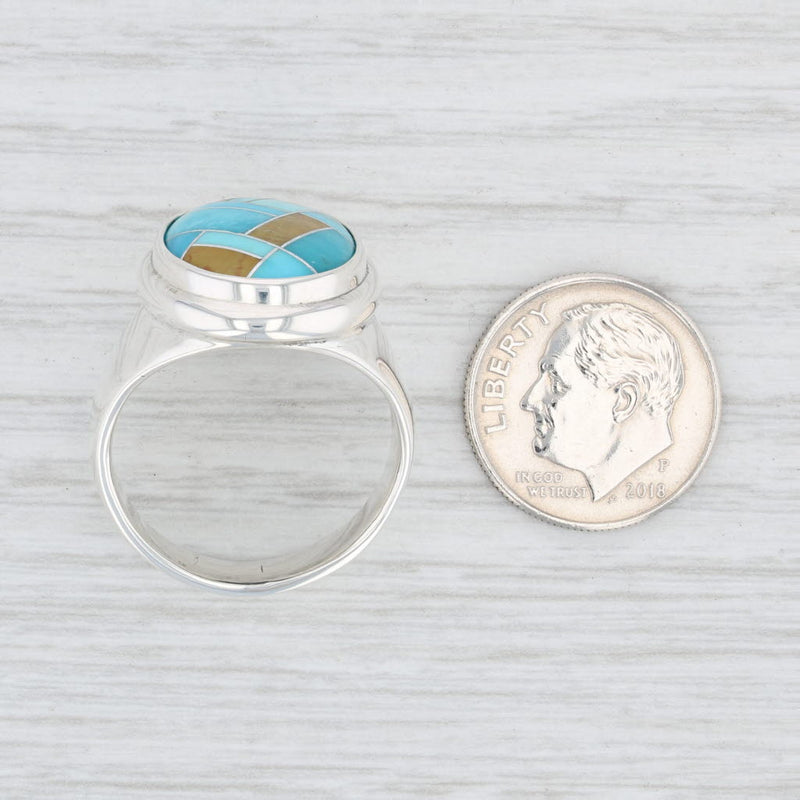 Relios Stone Mosaic Ring Sterling Silver Size 9 Turquoise Statement