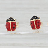 Light Gray Ladybug Stud Earrings 14k Yellow Gold Enamel Insect Bug Jewelry Pierced Studs