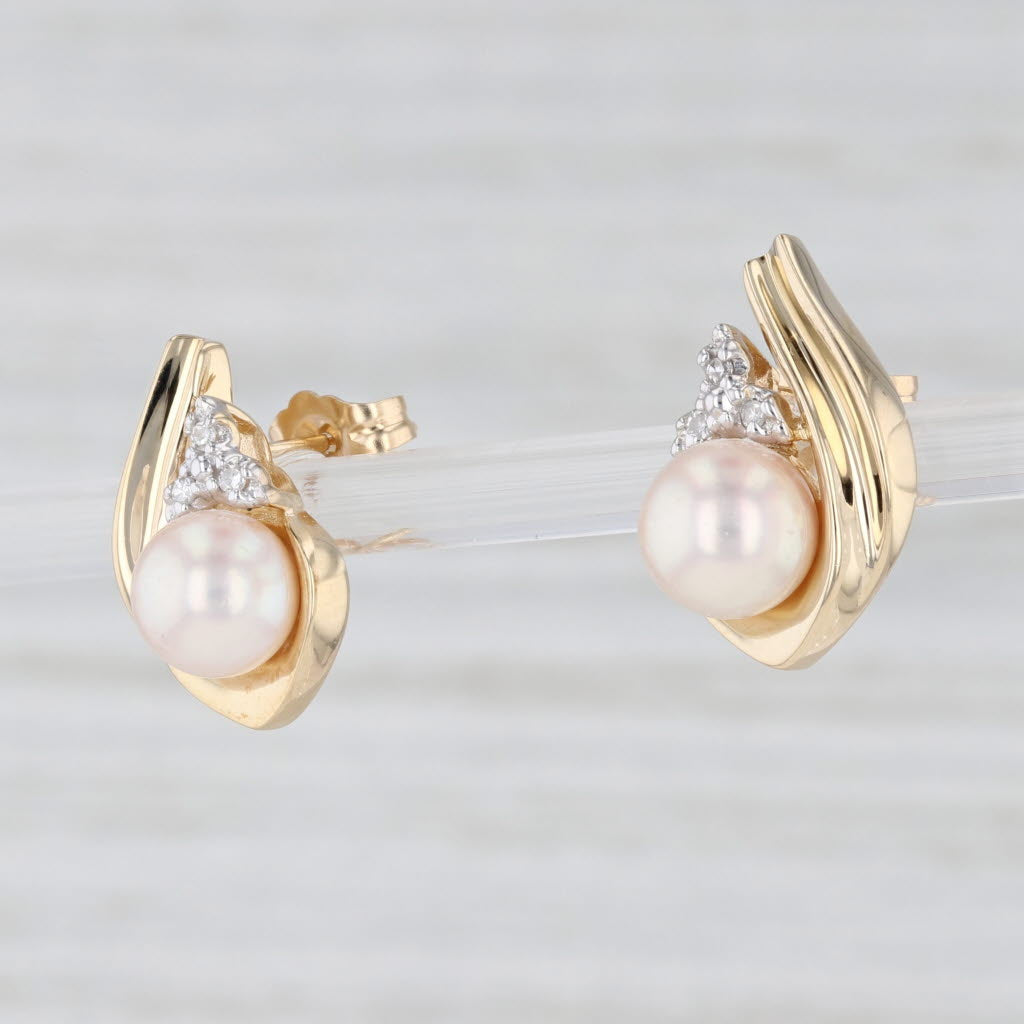 Light Gray Cultured Pearl Diamond Teardrop Earrings 14k Yellow Gold Pierced Drops