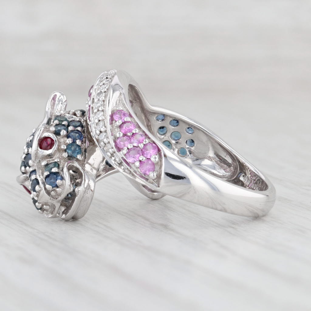 Light Gray 2.33ctw Blue Pink Sapphire Diamond Panther Ring 14k White Gold Size 7.25 Wildcat