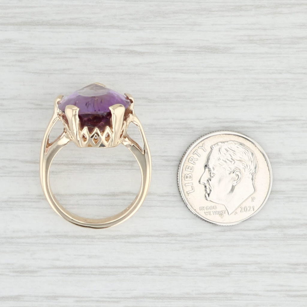 Light Gray 9.34ct Pear Amethyst Solitaire Ring 14k Yellow Gold Teardrop Cocktail