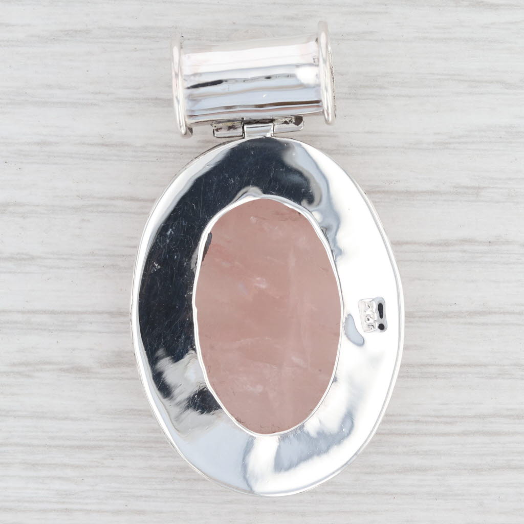 Light Gray New Rose Quartz Cultured Pearl Pendant 925 Sterling Silver Statement