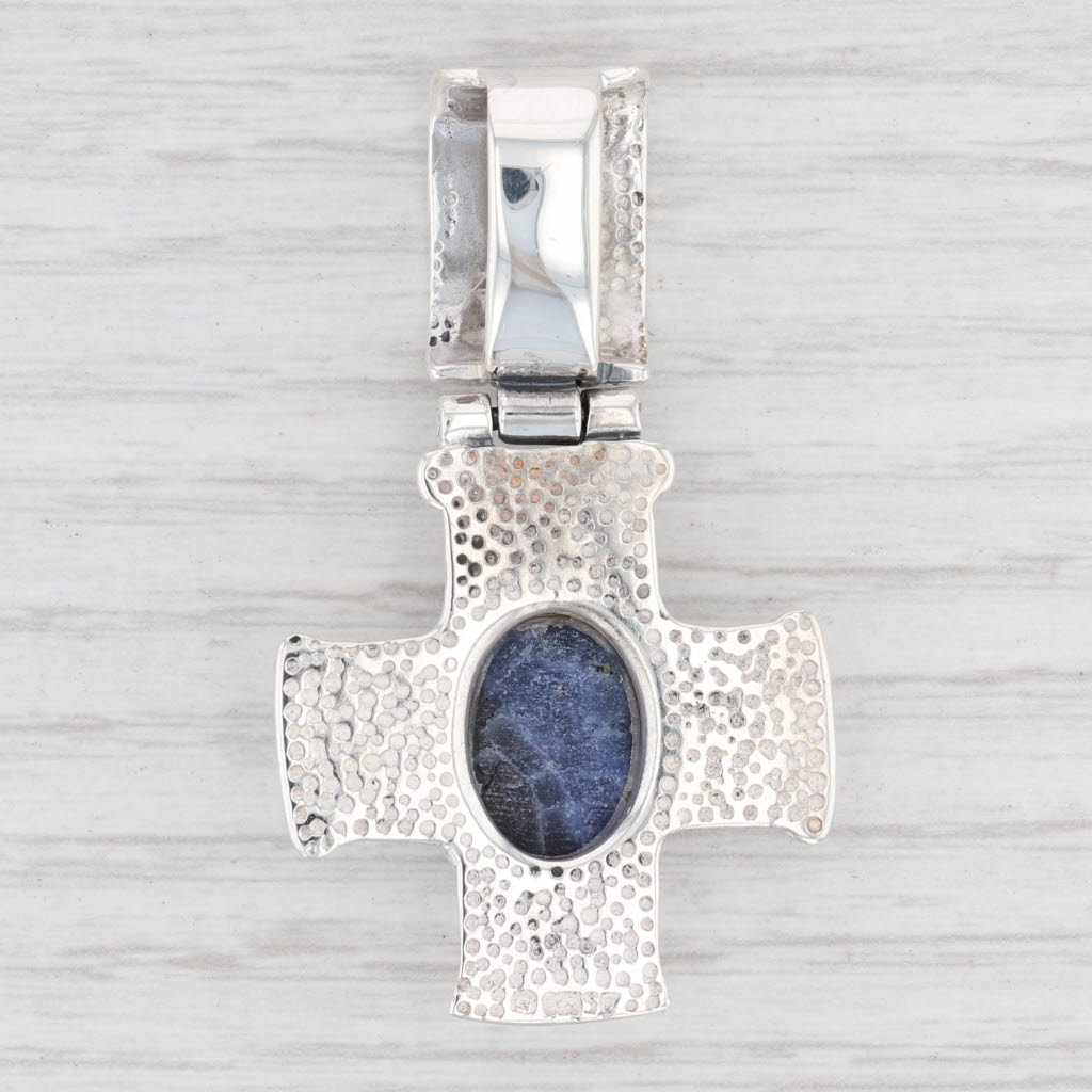 Light Gray New Blue Sodalite Cross Pendant 925 Sterling Silver B12636