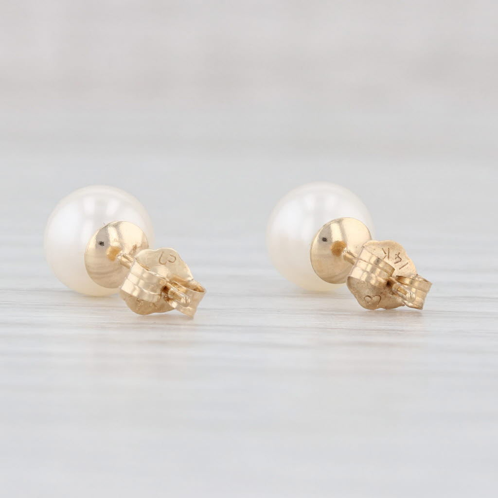 Light Gray Round White Cultured Pearl Stud Earrings 14k Yellow Gold June Birthstone