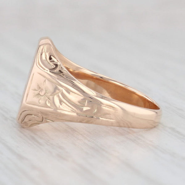 Light Gray Antique Monogram Signet Ring 10k Yellow Gold Size 7 Floral Engraved