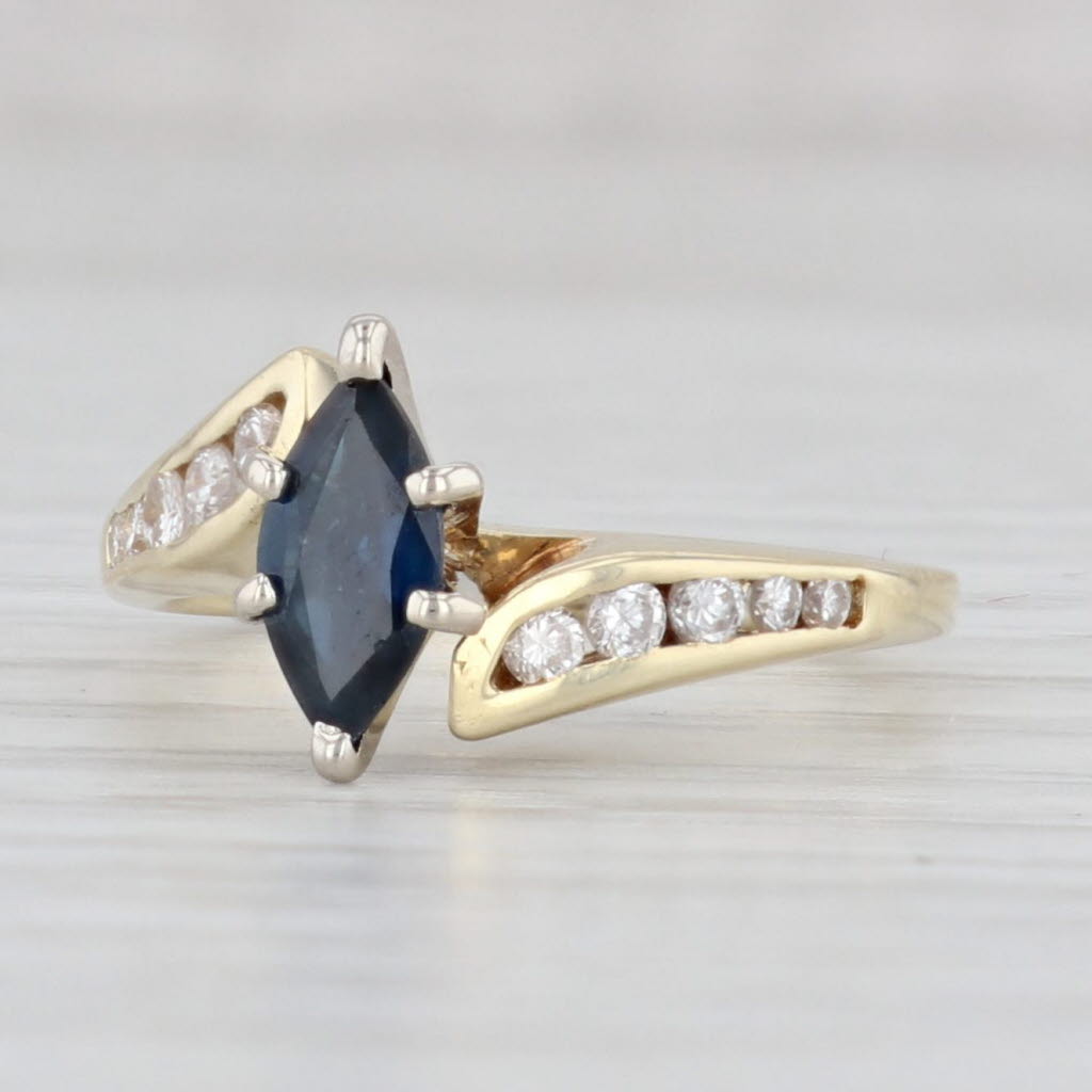 Light Gray 0.69ctw Marquise Sapphire Diamond Ring 14k Yellow Gold Bypass Size 5 Engagement