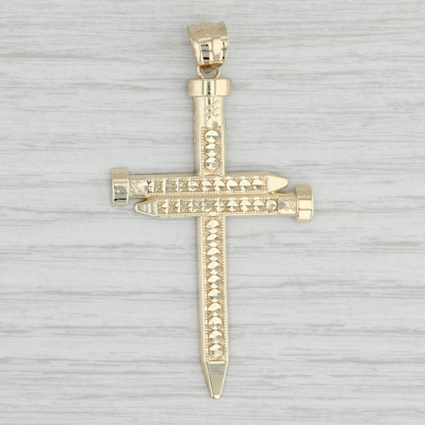 Light Gray Cross of Gold Nails Pendant 10k Yellow Gold Religious Jewelry Statement