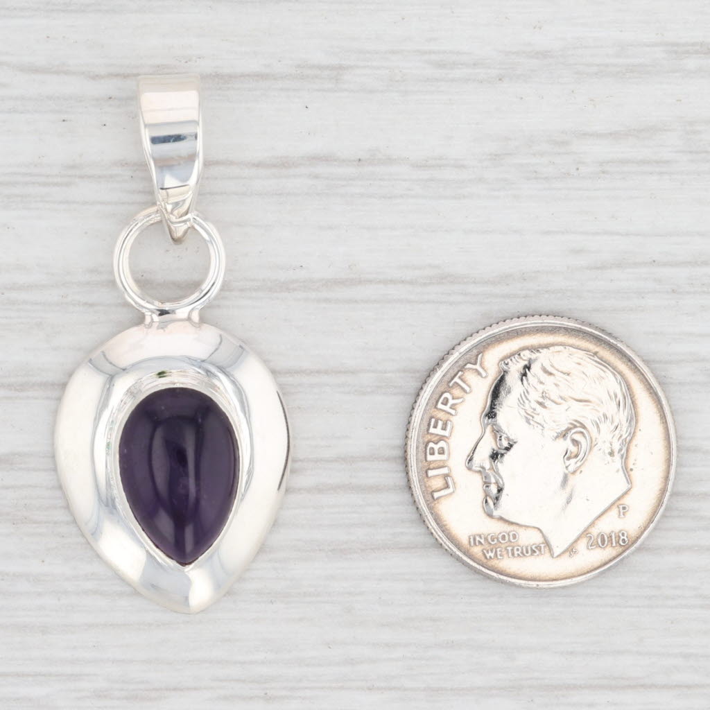 Light Gray New Amethyst Teardrop Pendant Sterling Silver 925 Pear Solitaire