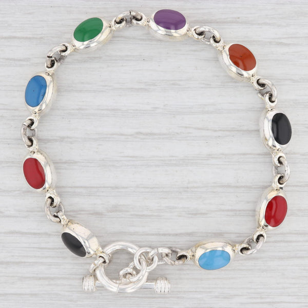 Light Gray New Multi-Color Resin Bracelet Sterling Silver 7.5” 7.9mm Toggle Clasp