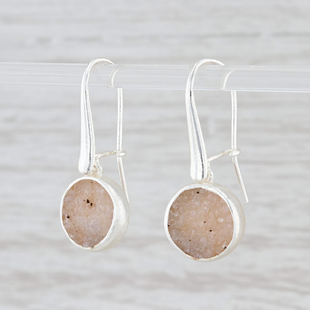 Light Gray New Nina Nguyen Sand Druzy Quartz Drop Earrings Sterling Silver Hook Posts