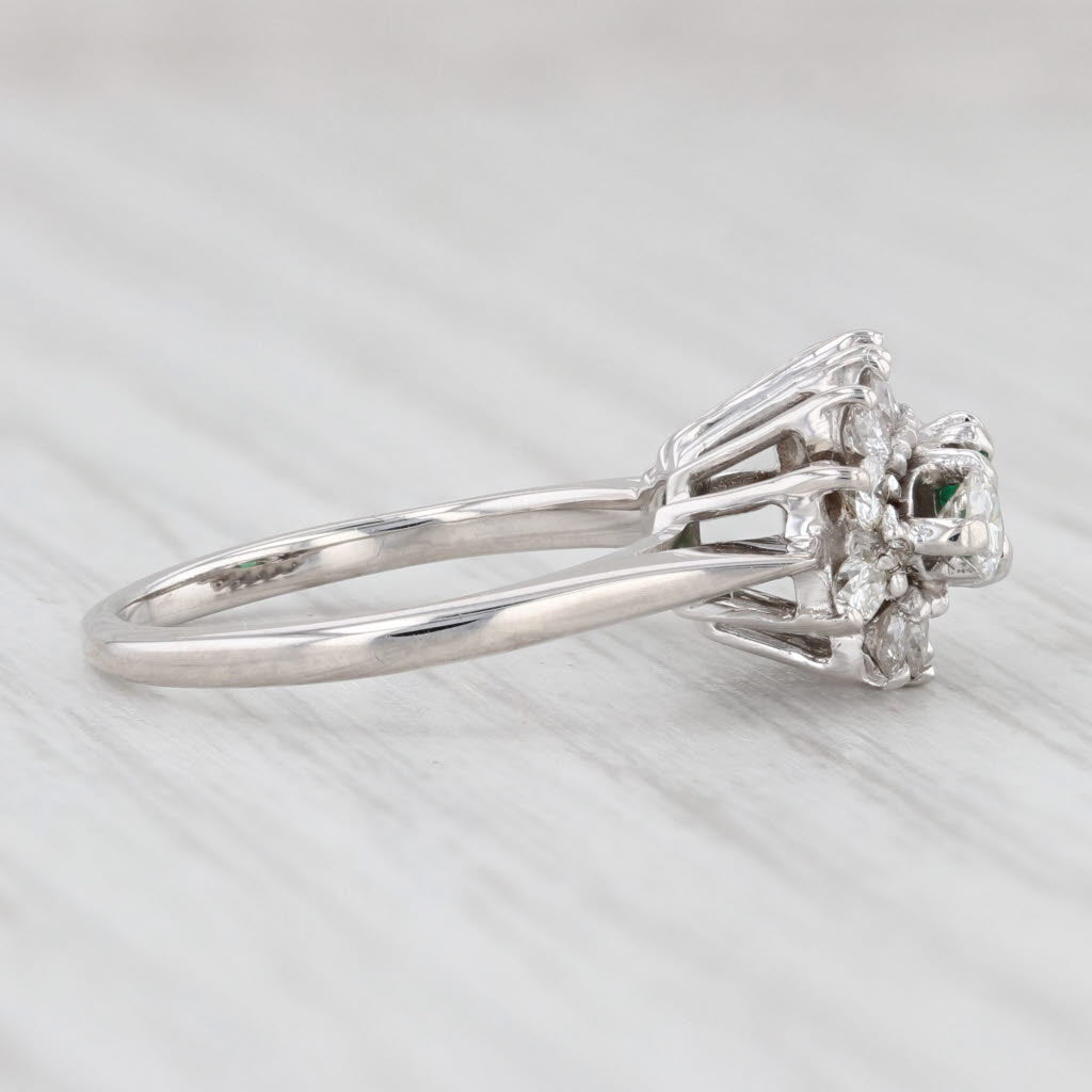 Light Gray 0.74ctw Emerald Diamond Halo Ring 18k White Gold Size 4 Engagement