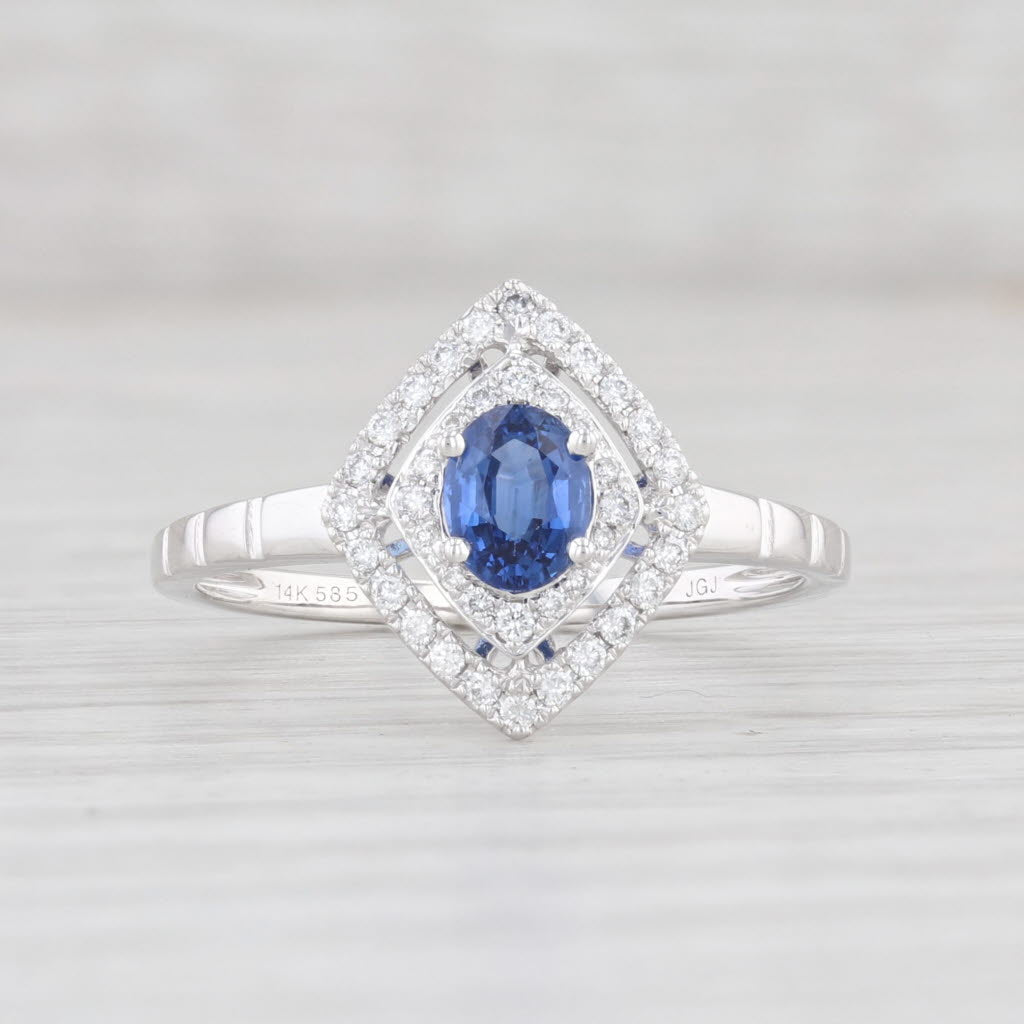 Light Gray New 0.65ctw Blue Sapphire Diamond Halo Ring 14k White Gold Size 6.75 Engagement