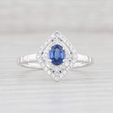 New 0.65ctw Blue Sapphire Diamond Halo Ring 14k White Gold Size 6.75 Engagement