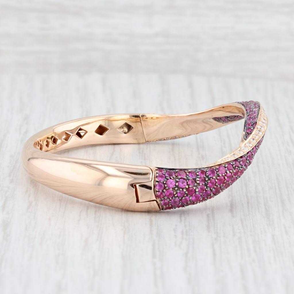 Light Gray Zydo Zybert 5.50ctw Pink Sapphire Diamond Bangle Bracelet 18k Rose Gold 6.25”