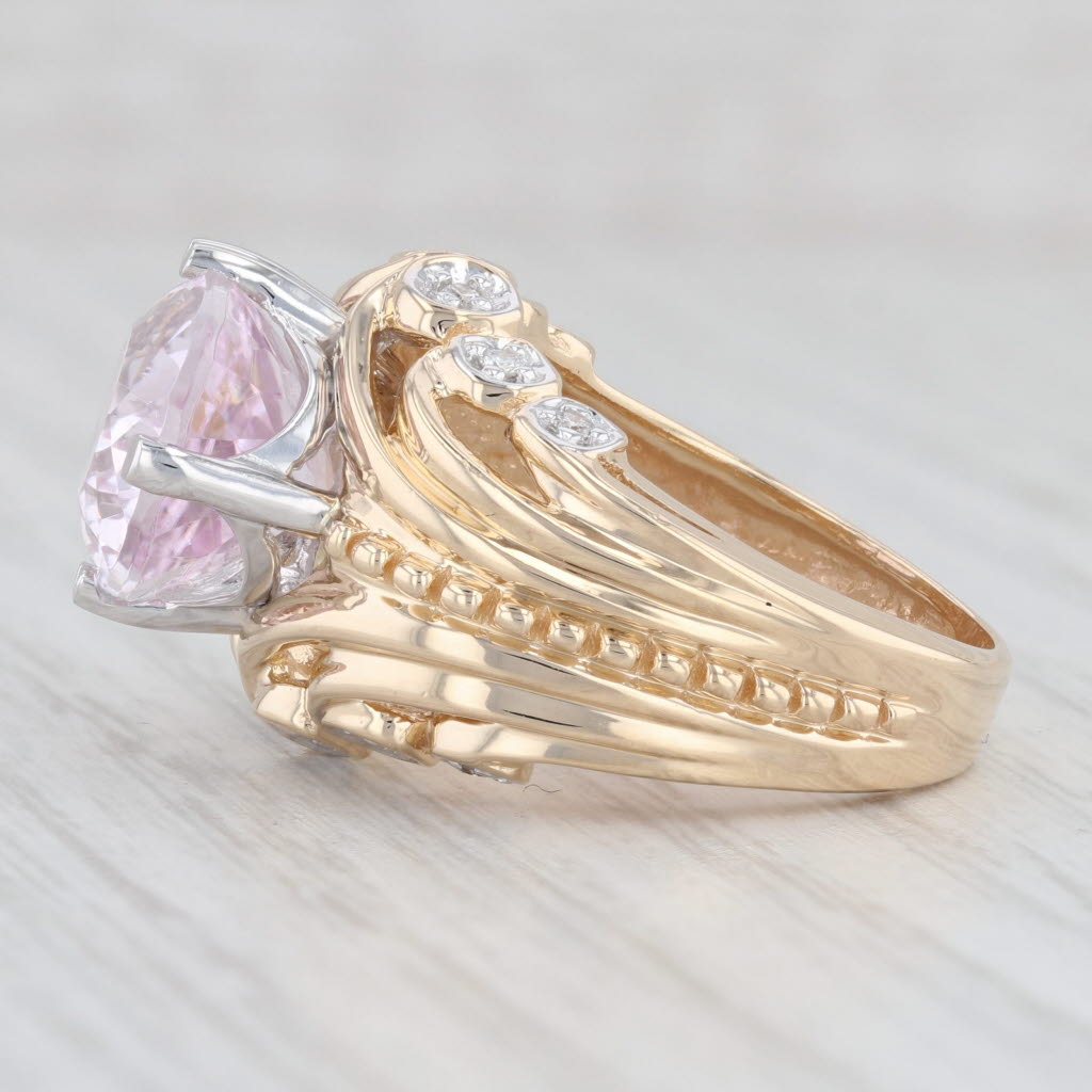 Light Gray 7.10ctw Pink Kunzite Diamond Ring 14k Yellow Gold Oval Solitaire Cocktail Size 6