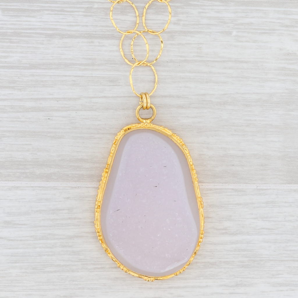 Light Gray New Nina Nguyen White Druzy Quartz Pendant Necklace 18.5" Sterling Gold Vermeil