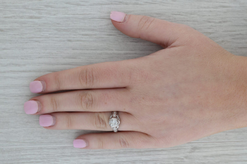 Dark Gray Art Deco 0.62ctw Diamond Engagement Ring Platinum Size 5.25 Floral Filigree
