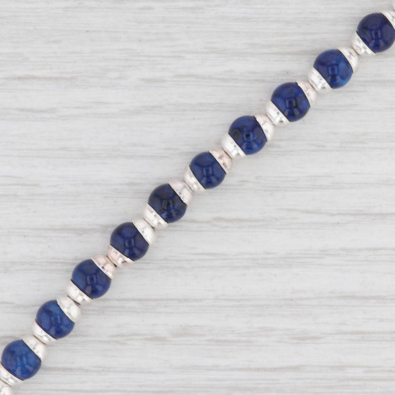 New Blue Glass Bead Bracelet 7.25" Sterling Silver Toggle Clasp Statement