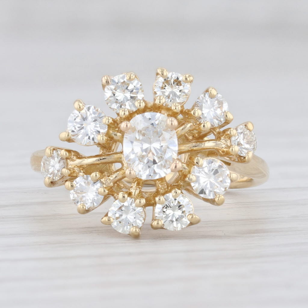 Light Gray 1.30ctw VS SI Diamond Halo Ring 18k Yellow Gold Size 6.25 Vintage