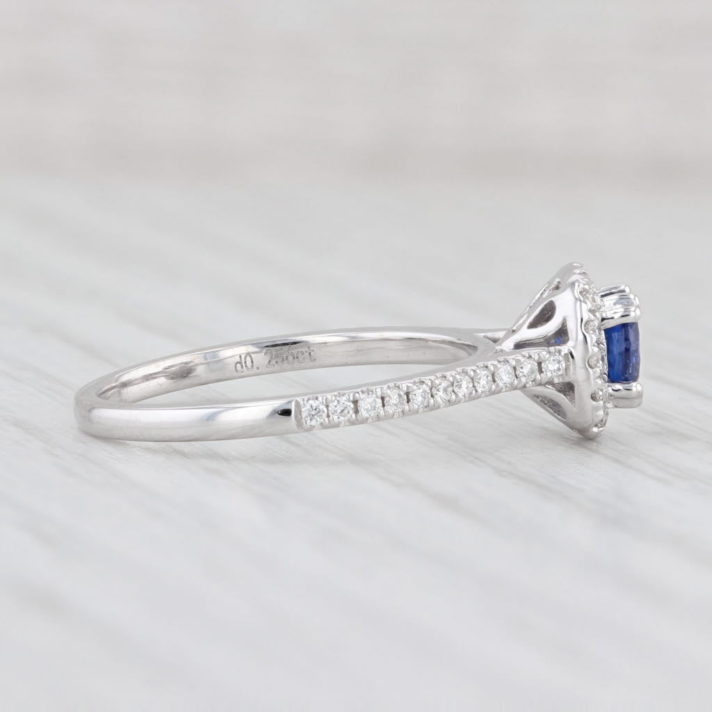 Light Gray New 0.95ctw Blue Sapphire Diamond Halo Ring 14k White Gold Engagement Size 6.75