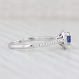 New 0.95ctw Blue Sapphire Diamond Halo Ring 14k White Gold Engagement Size 6.75