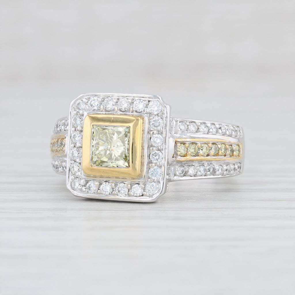 Light Gray 1.43ctw Yellow & White Diamond Halo Ring 22k 18k Gold Size 7.75Cocktail